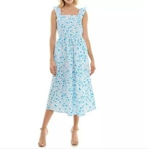 Draper James Dress Blue White Floral Print Sundress Cotton vacation dress xl NWT